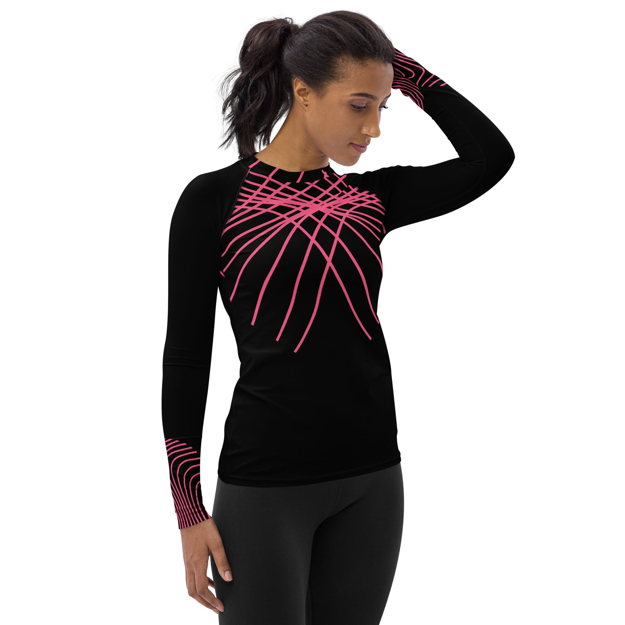 Women's Long-Sleeved Workout Top. Black Rash Guard. Gym or Yoga Top. RippleFX by WickedYo